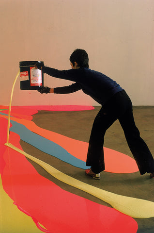 ynda Benglis painting the floor with 40 gallons of pigmented latex, University of Rhode Island, 1969. Photograph: Henry Groskinsky